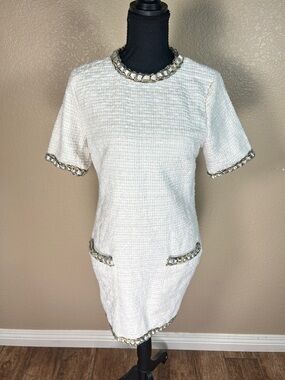 Floerns Tweed Dress with Pockets Knee Length Short Sleeves Size Small